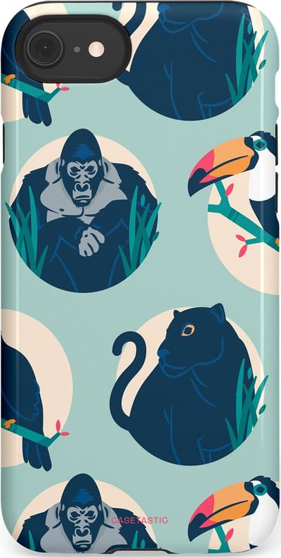 Casetastic hoesje geschikt voor Apple iPhone SE / Apple iPhone 7 / Apple iPhone 8 - Dubbellaagse bescherming - Wilde Dieren Mix - Fashion Case - Lichtgrijs Donkerblauw Crème Donkergrijs