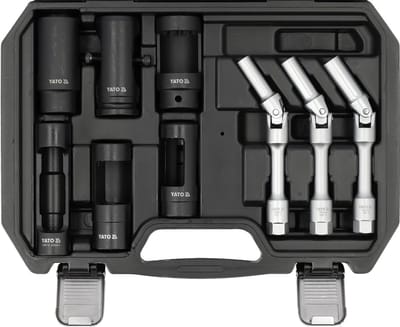Professionele Gloeibougie & Verstuiver Doppenset - 9-delig - 3/8" & 1/2" - Met Flexibele Gewrichtdoppen - CrMo & CrV Staal - Universeel voor Dieselmotoren