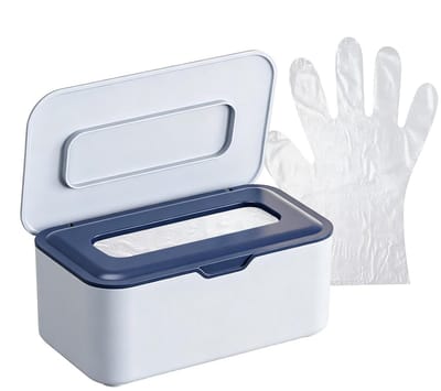 Doekjescontainer Navulbaar - Doos Deksel - Hygiënisch Opbergen - Vochtige Afdichting - 20 x 12.5 cm - Blauw