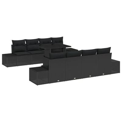 vidaXL - Tuinbank - Set - 9 - st - Zwart - poly - rattan