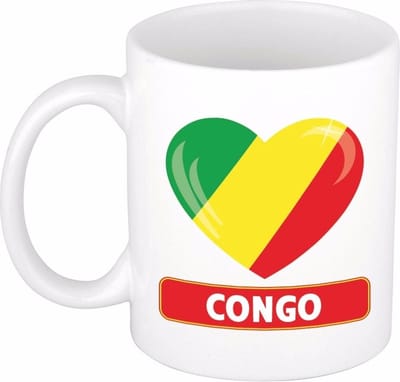 Hartjes vlag Kongo koffiemok - drink beker - white - 300 ml - Congo - Supporters - cadeau - landen - feestartikelen