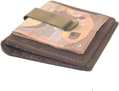 Oi Hunter bruine leren creditcardhouder met dollarclip / pasjesmapje met geldklem / mapje voor pasjes met klem voor biljetten aan de buitenkant / RFID safe / bruin leer / 366H