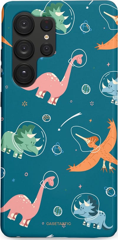 Casetastic hoesje geschikt voor Samsung Galaxy S25 Ultra - Dubbellaagse bescherming - Ruimte raptors - Fashion Case - Petrol Perzik