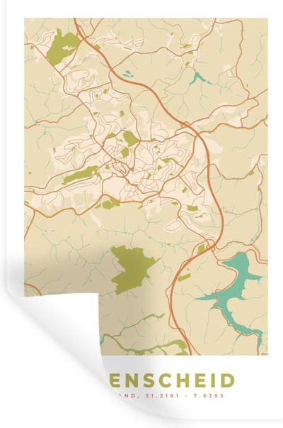 Muurstickers - Sticker Folie - Plattegrond - Ludenscheid - Kaart - Vintage - Stadskaart - 20x30 cm - Plakfolie - Muurstickers Kinderkamer - Zelfklevend Behang - Zelfklevend behangpapier - Stickerfolie