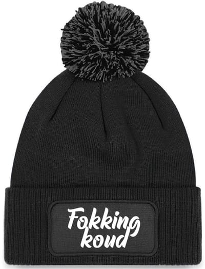 Wintermuts zw. pomp. | wit - Fokking koud (cursief) - soBAD. | Wintersport | Après ski outfit Warme Muts voor Volwassenen | Heren en Dames Beanie
