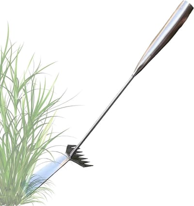 Onkruidsteker Lange Handgreep - Tuinschep Hark - Tuinonderhoud Gazon - Robuust Roestvrij Staal - 48.5cm Lengte