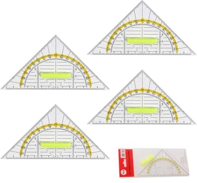 Set van 4 flexibele geodriehoeken met handvat voor nauwkeurig tekenen