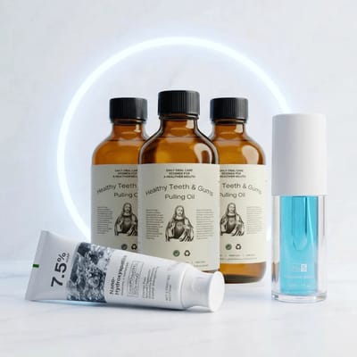Holymouthwash - De Halo 12-Weken Refill - 3pack Oil Pulling + Nano-Hydroxyapatiet Tandpasta + Hyaluronzuur Serum - Mondspoeling - Stopt Bloedend Tandvlees & Slechte Adem- Fluoridevrij - Alcoholvrij