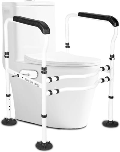 Toilet opstahulp - Veiligheidsleuning WC - Ondersteuning bij toiletgang - Verstelbaar en zonder boren - 53 x 40 cm - Wit