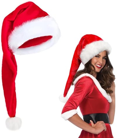 Kerstmanhoeden voor volwassenen, kerstmanmuts, lange pluche kerstmuts, voor mannen en vrouwen, kerstkostuum grappige kostuumaccessoires kerstornamenten-rood