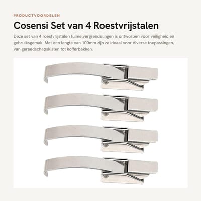 Dailygoods- Tuimelvergrendeling 4 Stuks - Roestvrij Staal - 100 mm Lengte - Klemklem met Veerstalen Haak - Stabiel en Betrouwbaar - Corrosiebestendig - Deurslot