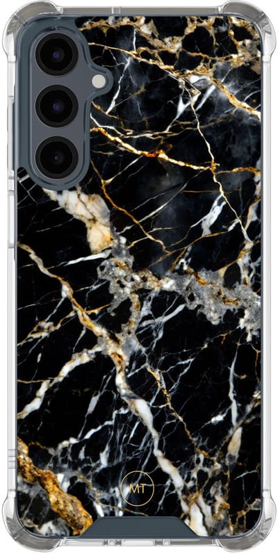 Hoesje (shockproof) geschikt voor Samsung Galaxy A16 - Black marble elegance - Extra sterke case - TPU/polycarbonaat - Marmer - Zwart, Transparant