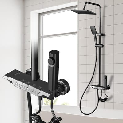 Verstelbare Douchekolom met 4 Stralensoorten en Bidet Handdouche voor de Badkamer - Zwart Design