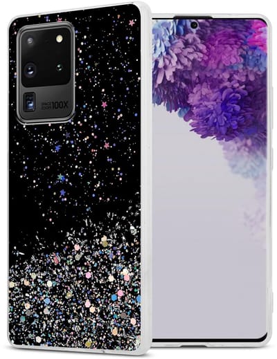 Cadorabo Hoesje geschikt voor Samsung Galaxy S20 ULTRA in Zwart met Glitter - Beschermhoes van flexibel TPU silicone met fonkelende glitters Case Cover Etui