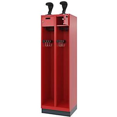 C+P Evolo brandweerkast, model PRAKTUS, 2 compartimenten, H 1950 x B 600 x D 500 mm, sokkel, vuurrood RAL 3000