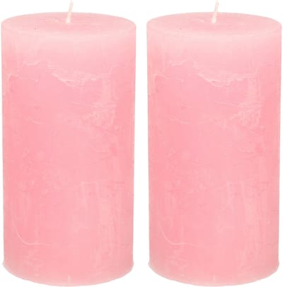 Atmosphera Stompkaars - 2x - roze - 7 x 13 cm - rustiek model - cilinderkaars - kaars