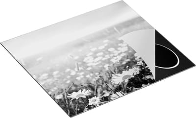 Chefcare Inductie Beschermer Bloemenveld van Madeliefjes - Bloemen - Zwart Wit - 60x50 cm - Afdekplaat Inductie - Kookplaat Beschermer - Inductie Mat