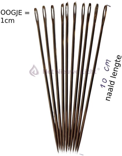 Naald 10cm - met scherpe punt - oog 1cm - naainaald - lontnaald - matrasnaald