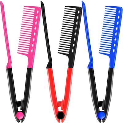 Store_7 - Stijlkam - Professionele haarborstel - V-vorm - 3 stuks - Geschikt voor krullend haar - Roze, rood, blauw