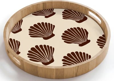 Dienblad rond 40x40 cm - Schootdienblad hout - Schelpen - Bruin - Patroon - Borrelplank rechthoek - Plateau houten dienbladen
