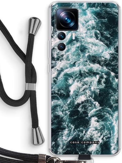 Case Company® - Hoesje met koord geschikt voor Xiaomi 12T hoesje met Koord - Zee golf - Telefoonhoesje met Zwart Koord - Bescherming aan alle Kanten en Over de Schermrand