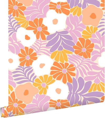 ESTAhome behang bloemen in Matisse stijl wit en meerkleurig - 50 x 900 cm - 132002