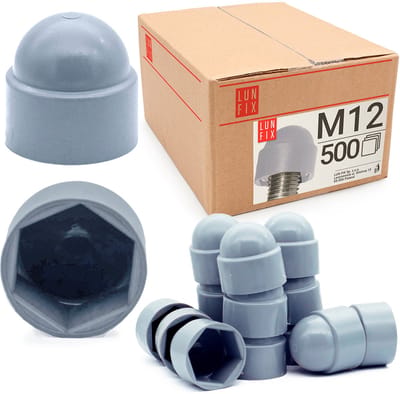 LUN FIX - Schroefkap - Zeskant Dekking - M12 - 500 Stuks - Grijs - Beschermkappen