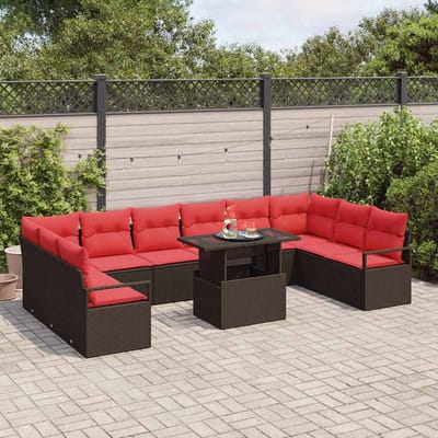 vidaXL - Tuinbank - Set - 11 - st - 10-Aantal - zitplaatsen - Bruin - en - Rood