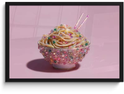 Poster in lijst - Fotolijst 60x40 cm - Posters - Noodles - Edelstenen - Stokjes - Roze - Posterlijst zwart - Decoratie - Wanddecoratie woonkamer - Muurdecoratie slaapkamer
