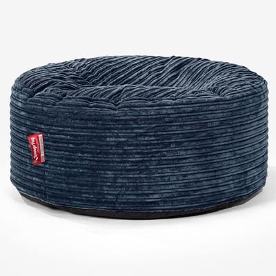 Grote Ronde Corduroy Poef & Voetenbank - Zacht Ribfluweel Zitkussen Marineblauw