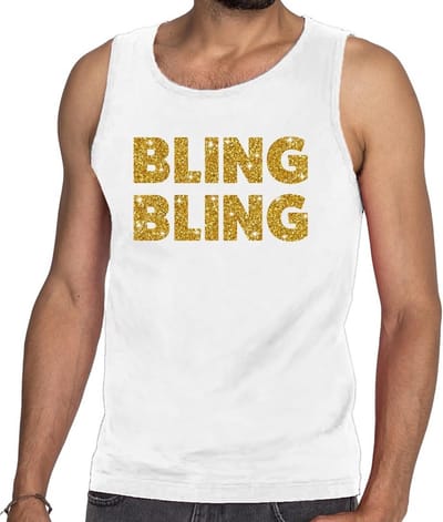 Bling Bling glitter tekst tanktop / mouwloos shirt wit heren - heren singlet Bling Bling S