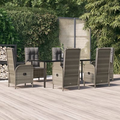 vidaXL - 7-delige - Tuinset - met - kussens - poly - rattan - zwart - en - grijs