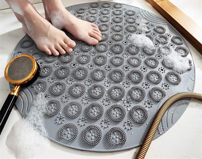 Daity 1 Stuk - Douchemat, ronde douchemat, PVC-badmat, antislip badmat met zuignappen en afwateringsgaten, machinewasbaar – voor badkamer, badkuip en zwembad (21,65 inch, grijs)