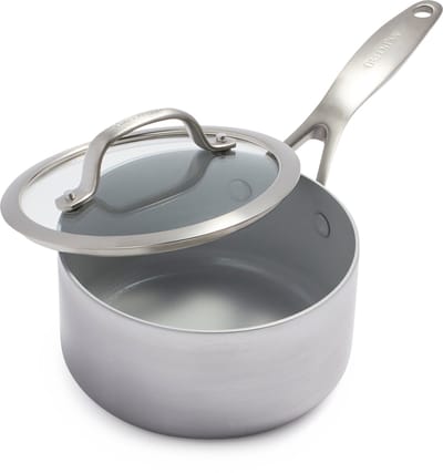 GreenPan Venice Pro Evershine Sauspan met deksel Ø16cm - 1.5 - PFAS-vrij – Inductie – Ovenbestendig tot 200°C – Vaatwasserbestendig – Tri-ply – RVS grepen - Zilver