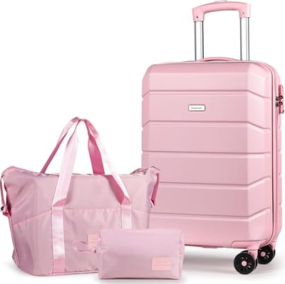 Kofferset 3-delig - Reisbagage set - Veilig op reis - Lichtgewicht ABS schaal - 21 inch set - Roze
