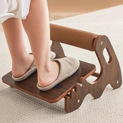 Under Desk Foot Rest at Work Adjustable Swing Footstool with 3 Heights and Soft Cross Bar, Ergonomic Wooden Footrest with Non-Slip Surface for Home, Office