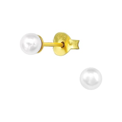 Joy|S - Zilveren parel oorbellen - 4 mm - wit - gold plated