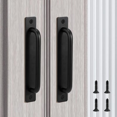 Schuurdeurgreep met roestvrijstalen plaat, schuifdeurgrepen met schroeven voor schuurdeuren, kast, 180 mm, 2 stuks, zwart