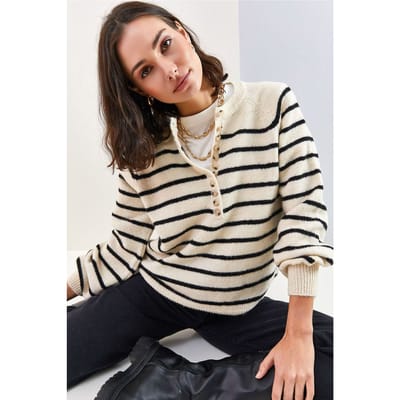Knopenkraag Relaxed Fit Gebreide Trui