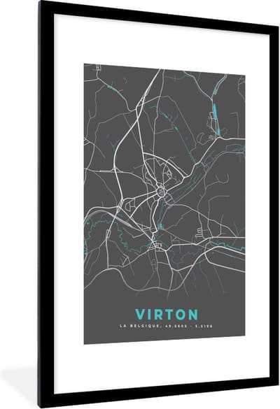 Fotolijst incl. Poster - Kaart – Plattegrond – Stadskaart – Virton – België - Grijs - 60x90 cm - Posterlijst