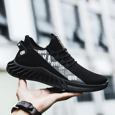 Nieuwe Lente en Herfst Zachtzool Hardlopen Heren Mesh Ademend Casual Sportschoenen Heren Kokosnoot Trendy Schoenen Herenschoenen 40 zwart