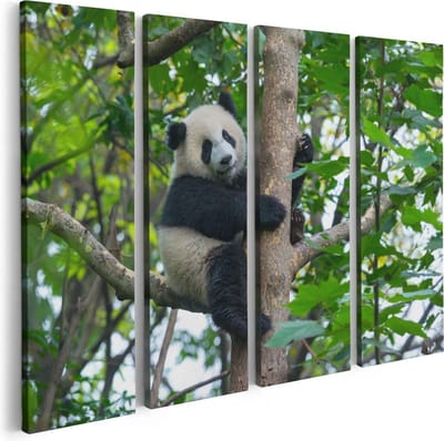Artaza Canvas Schilderij Vierluik Panda in de Bomen - 80x60 - Foto Op Canvas - Canvas Print