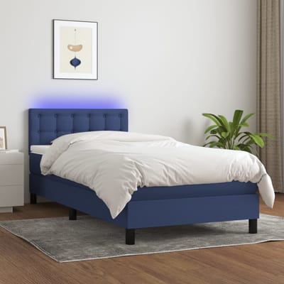 vidaXL - Boxspring - met - matras - en - LED - stof - blauw - 90x190 - cm