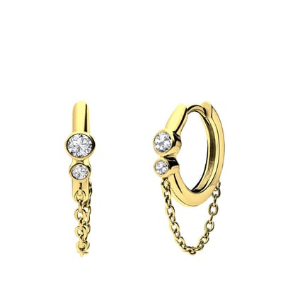 Lucardi Dames Zilveren goldplated oorringen zirkonia met ketting - Oorbellen - 925 Zilver - Goud