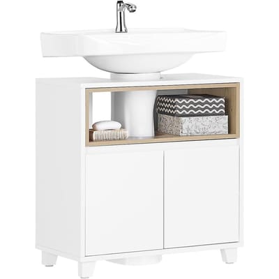 SoBuy BZR148-W Wastafelmeubel - Witte Onderkast met 2 Deuren