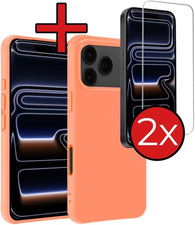 Hoesje - Met 2x Screenprotector - Geschikt voor iPhone 17 Pro / 18 Pro - Sterk & Shockproof - Telefoon Hoes - Back Cover - Siliconen Case - Telefoonhoes - Perzik