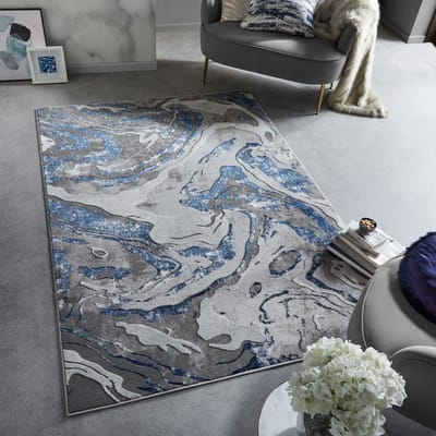 Flycarpets Modern Vloerkleed - Marbled - Laagpolig - Marmer - Navy - 160x230 cm