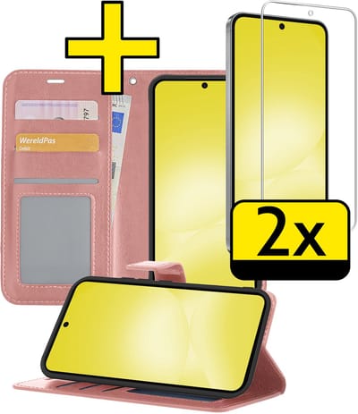 Hoesje - Met 2x Screenprotector - Geschikt voor Samsung Galaxy A56 - Luxe Pasjeshouder - Bookcase Portemonee - Flip Case - Kunstleer Book Case - Flipcase Hoes - Book Cover - Walletcase - Portemonneehoes - Telefoonhoesjes - Rosé goud