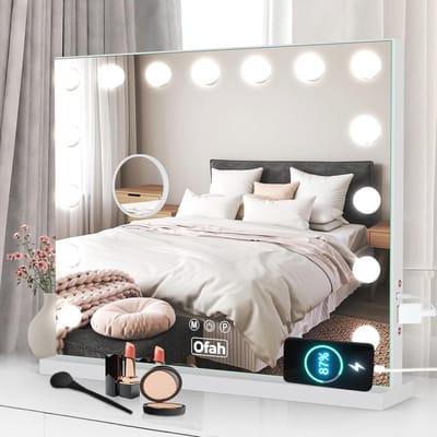 58 × 48 cm grote Hollywood make-upspiegel met verlichting verlichte make-upspiegel met 15 dimbare LED-lampen, 3 kleurmodi touchscreen bediening, cosmetische tafelspiegels voor kleedkamer UK Plug