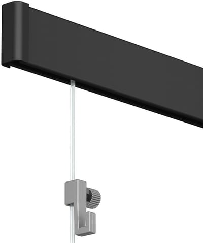 Artiteq Click Rail Schilderij Ophangsysteem 200 cm - Complete Set - Inclusief Haken & Transparante Draden - Zwart - 30 kg/m Draagkracht